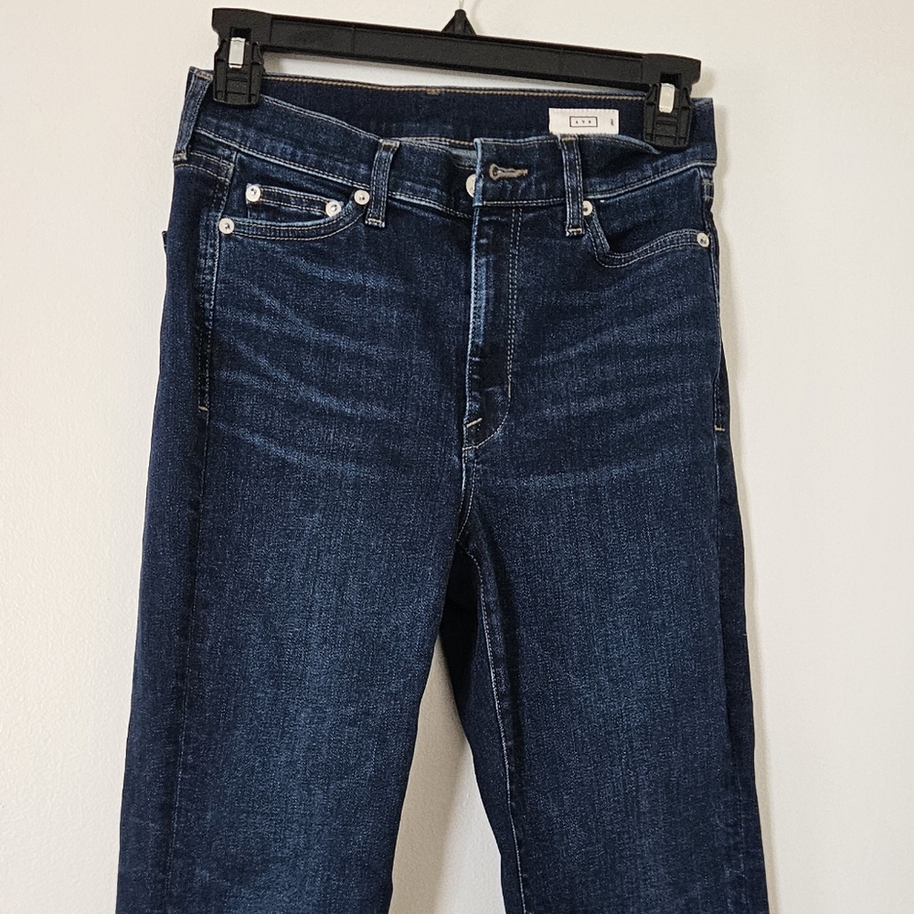 AYR Womens Jeans The Pop 25S Short Dark Wash Straight Leg Classic USA Made Crop - Picture 2 of 10